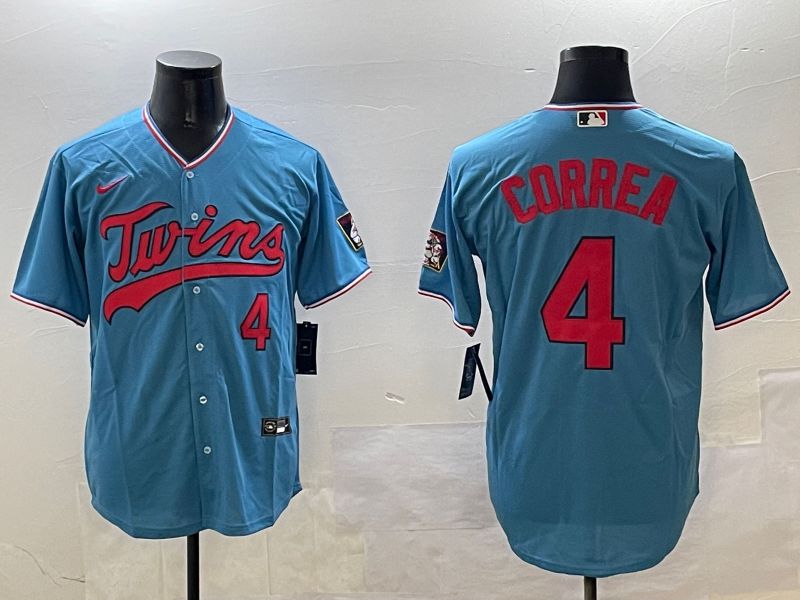 Men Minnesota Twins #4 Correa Light Blue Game 2025 Nike MLB Jersey style 1->minnesota twins->MLB Jersey